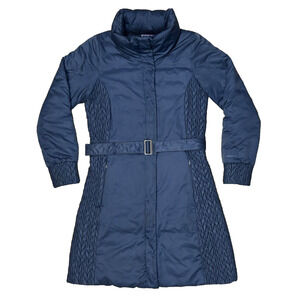 Patagonia Vintage Sasha Down Jacket Parka XS Belted Blue Accordion Pleats 28275